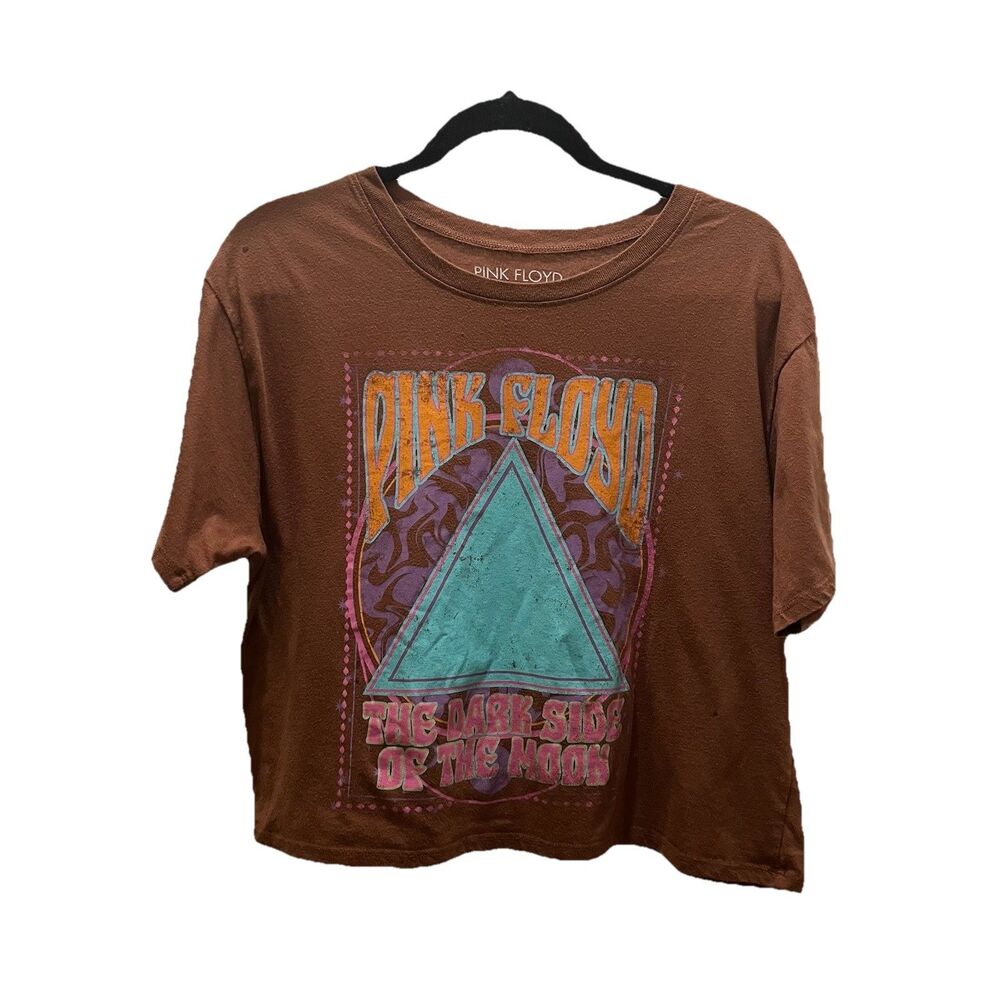 Hybrid Pink Floyd Band Concert Graphic T Shirt Crop Brown Tan Womens Size XL